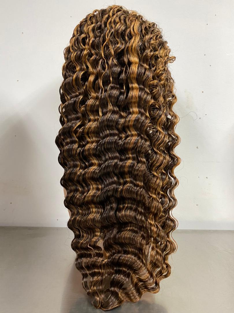 Highlighted Deepwave Transparent Lace Closure Wig, (180% Density)