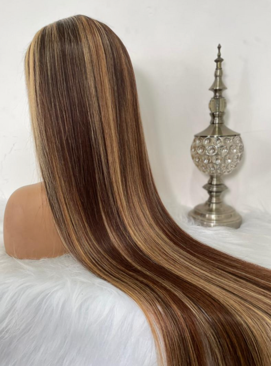 Highlighted Straight Transparent Lace Closure Wig (180% Density)