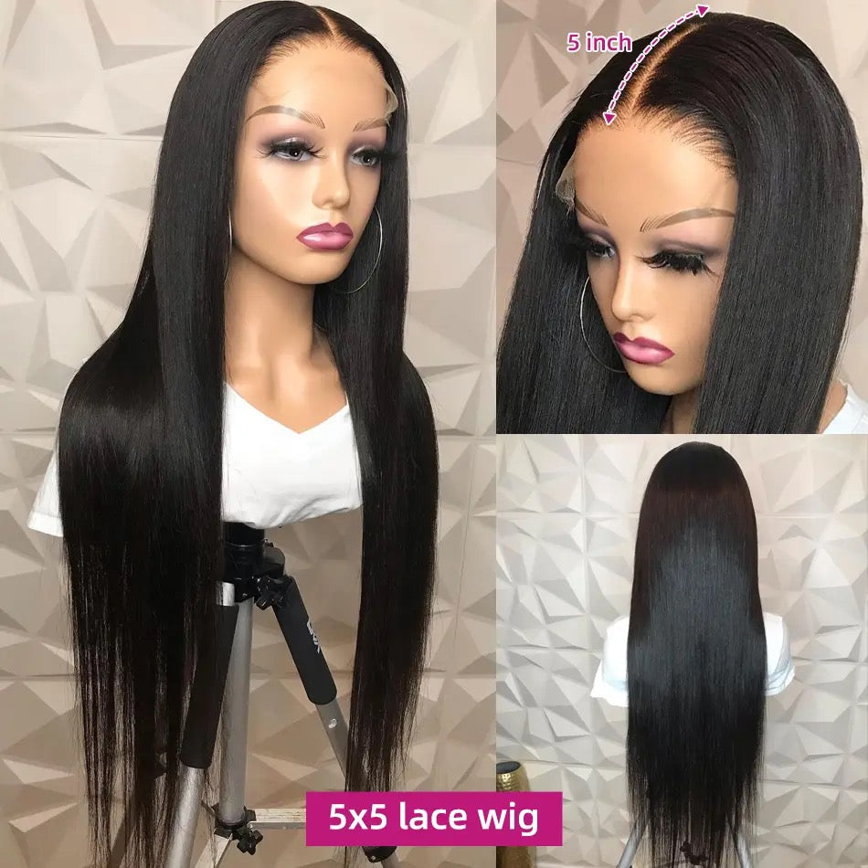 Straight Transparent Lace Closure Wig, (180% Density)