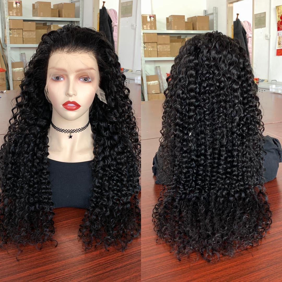Natural Color Deep Curly 13x4 Transparent Lace Front Wig