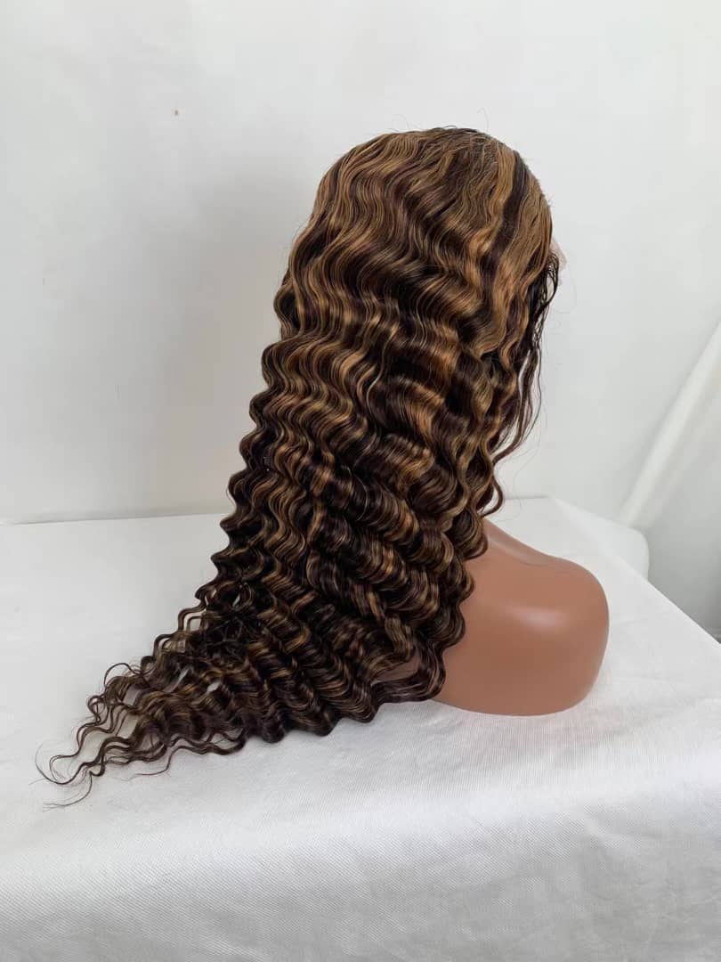 Highlighted Deepwave Transparent Lace Closure Wig, (180% Density)
