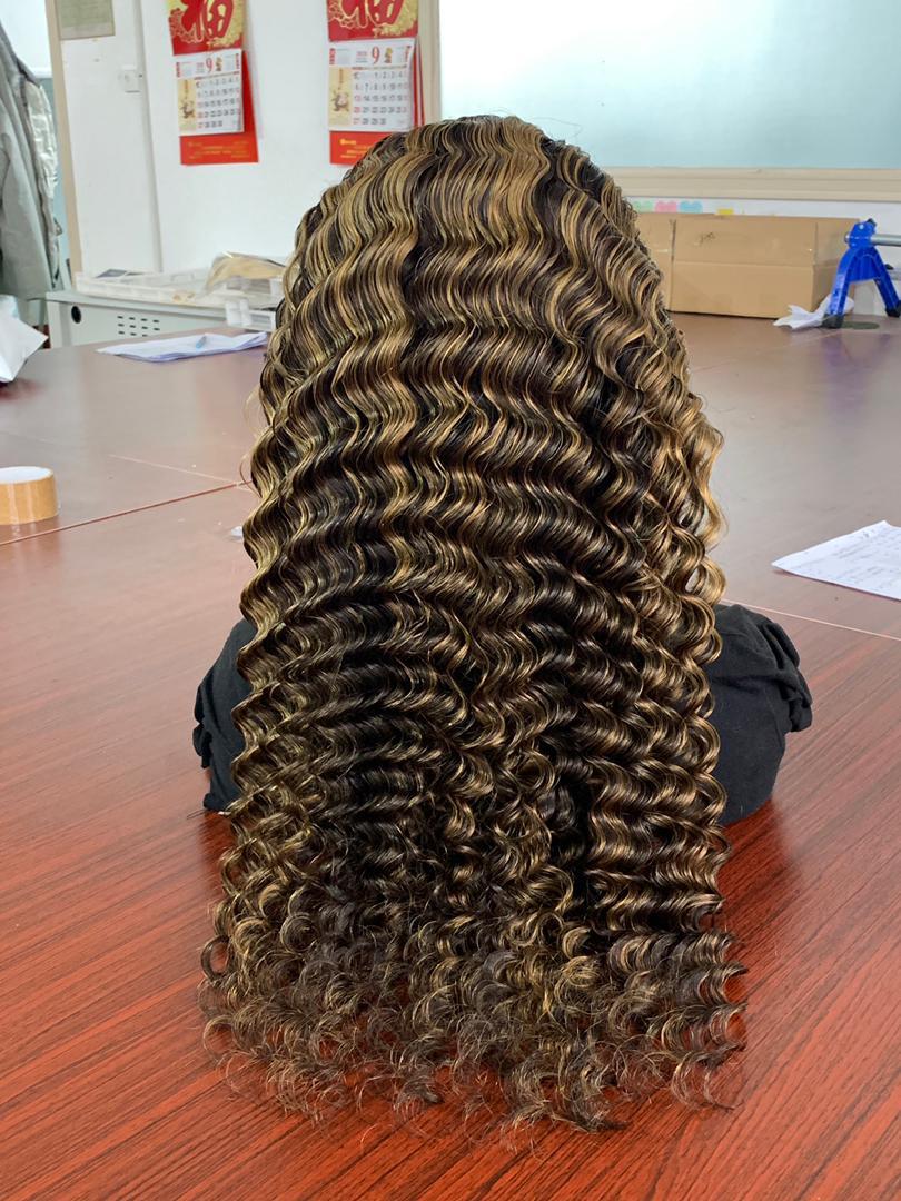 Highlighted Deepwave Transparent Lace Closure Wig, (180% Density)